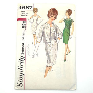 Simplicity Vintage 1960's Pattern #4687 Jr./ Misses Cocktail Dress/ Jacket Sz 16